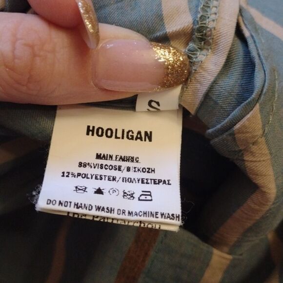 Ozai N Ku relaxed leg crop trouser blue beige stripe size S - Picture 6 of 11